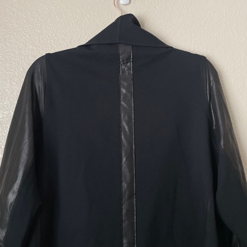 Spanx Drape Front Jacket Womens XL Black Faux Leather Asymmetrical Open Front - Picture 7 of 11